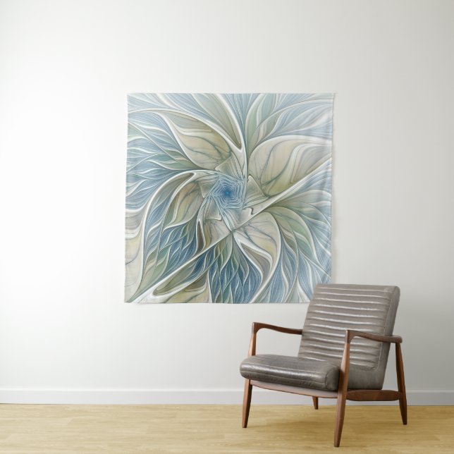 Floral Dream Muster Abstraktes Blue Khaki Fraktal Wandteppich (Beispiel)