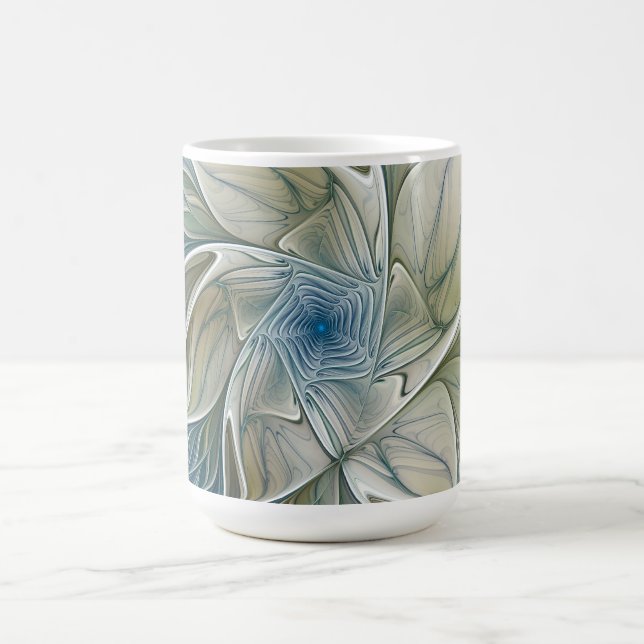 Floral Dream Pattern Abstract Blue Khaki Fractal Kaffeetasse (Mittel)