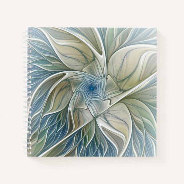 Floral Dream Pattern Abstract Blue Khaki Fractal Notizbuch (Vorderseite)
