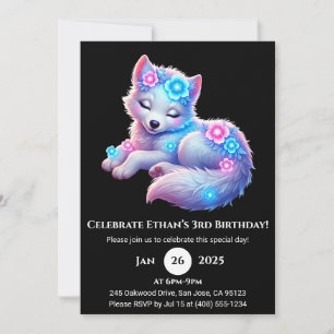 Floral Dream Wolf Art Invitation Anniversaire