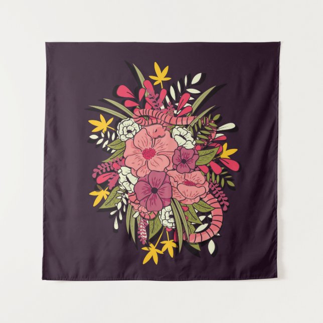 Floral Dschungel Schlangen Tropisch Vintag Wandteppich (Vorderseite)