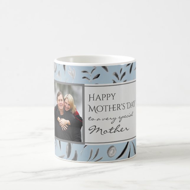 Floral DUSKY BLUE Happy Mother Day MTHER Foto Kaffeetasse (Mittel)