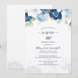 Floral Dusty Blue 80. Geburtstagsparty Einladung