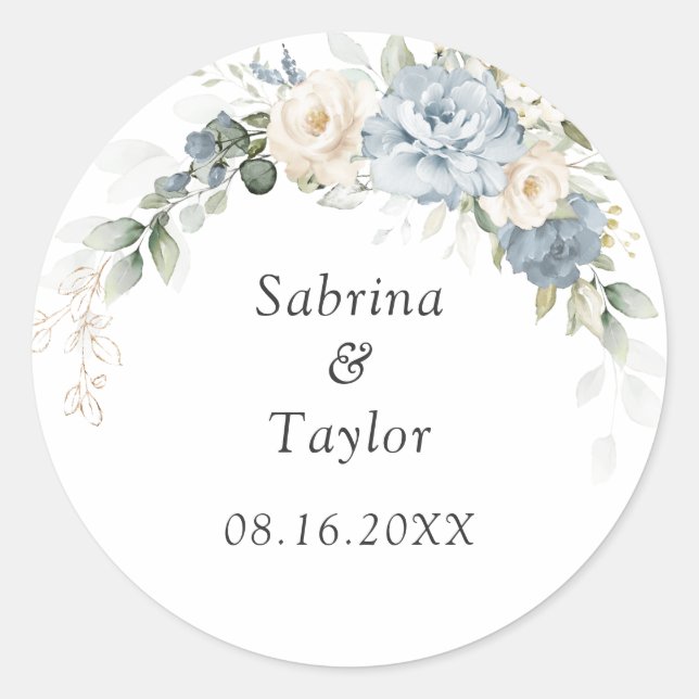 Floral Dusty Blue and White Envelope Seal Sticker (Devant)