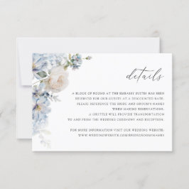 Floral Dusty Blue Blush Rose Détails Carte Mariage