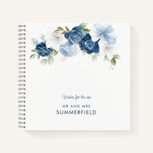 Floral Dusty Blue Botanical Mariage Livre d'invité (Devant)