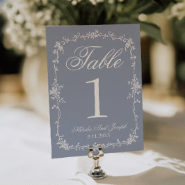 Floral Dusty Blue Botanical Wedding Table Number Einladung