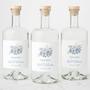 Floral Dusty Blue Brautparty Gevor Alkoholflaschenetikett