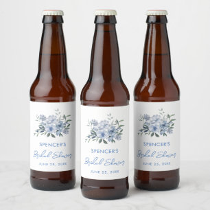 Floral Dusty Blue Brautparty Gevor Bierflaschenetikett