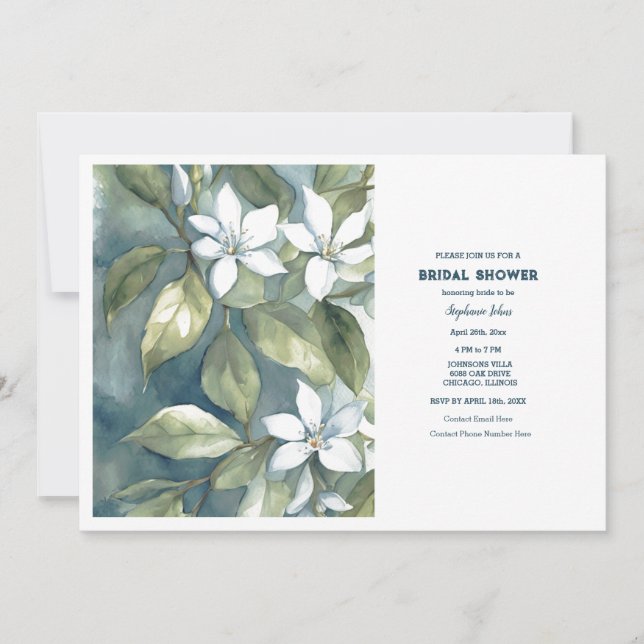 Floral Dusty Blue Brautparty Hochzeitsgrün Einladung (Vorderseite)