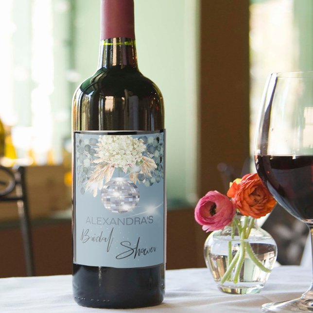 Floral Dusty Blue Disco Fête des mariées Étiquette (Créateur téléchargé)