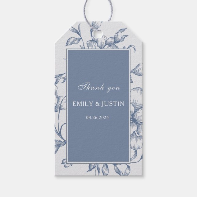 Floral Dusty Blue Elegant Wedding Vielen Dank Geschenkanhänger (Vorderseite)