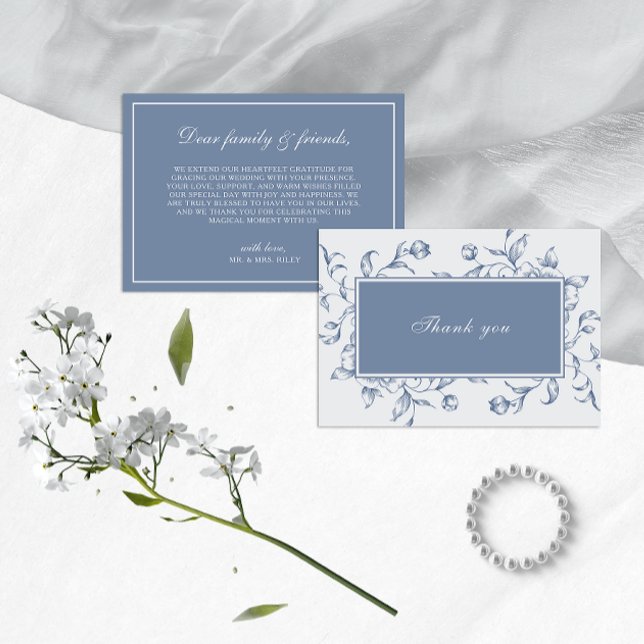 Floral Dusty Blue Elegante Wedding Dankeskarte (Von Creator hochgeladen)