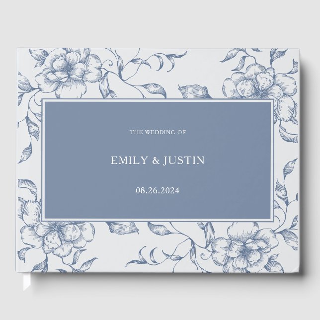 Floral Dusty Blue Elegante Wedding Gästebuch (Vorderseite)