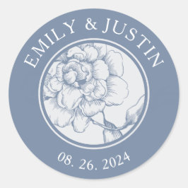 Floral Dusty Blue Elegante Wedding Runder Aufkleber