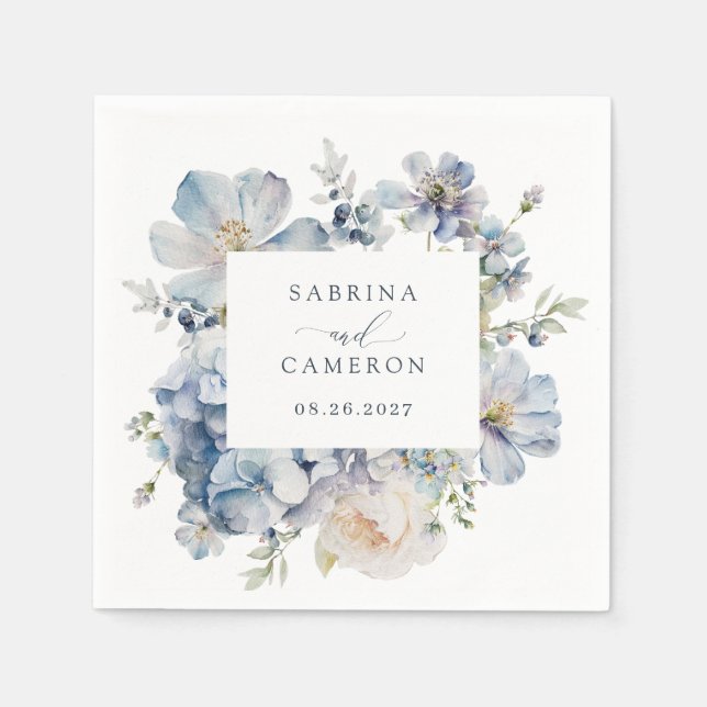 Floral Dusty Blue Elegante Wedding Serviette (Vorderseite)