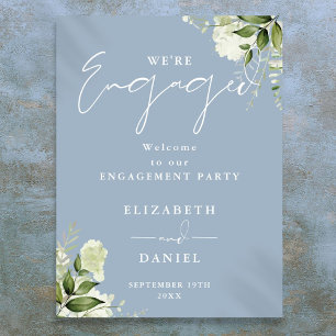 Floral Dusty Blue Engagement Party Begrüßungsunter Poster