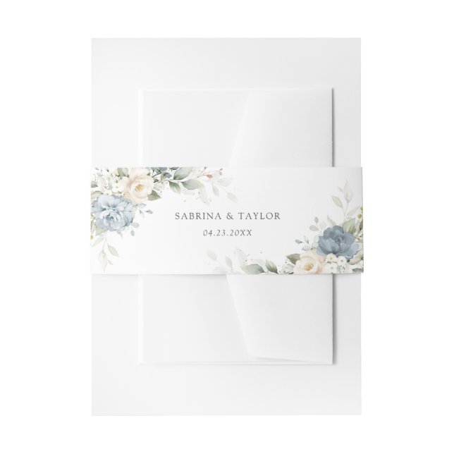Floral Dusty Blue Greenery White Elegant Wedding Einladungsbanderole (Vorderseite Beispiel)