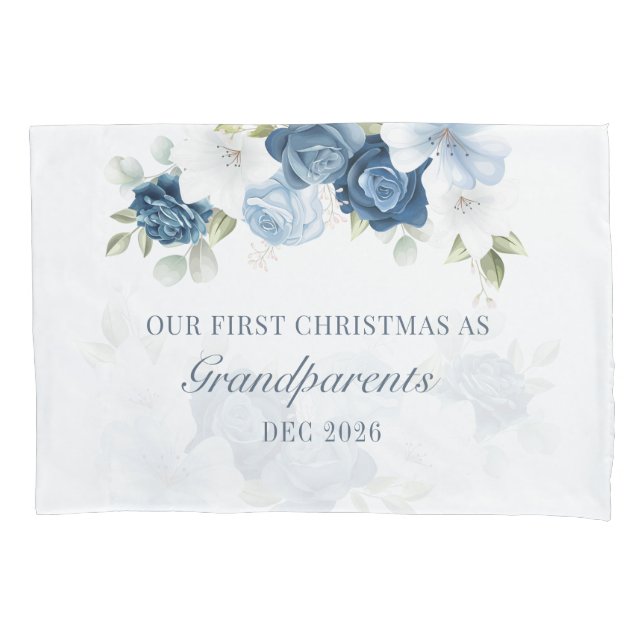 Floral Dusty Blue Großeltern 1. Weihnachten Kissenbezug (Vorderseite-Links)
