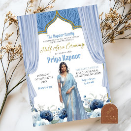 Floral Dusty Blue Half Saree Indian Girl Zeremonie Einladung