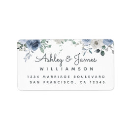 Floral Dusty Blue Ivory Rose Script Rücksendeadres Adressaufkleber