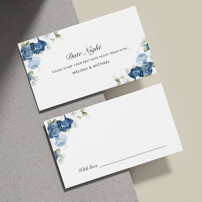 Floral Dusty Blue Mariage Date Nuits Cartes à boca (Floral Dusty Blue Wedding Date Nights Jar Cards)