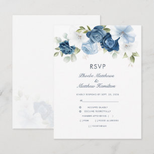 Floral Dusty Blue Moderne Botanisch RSVP Karte