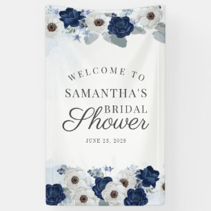 Floral Dusty Blue Navy Botanisches Brautparty Banner