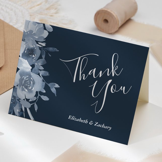 Floral Dusty Blue Navy Hochzeit Vielen Dank Karte (Von Creator hochgeladen)