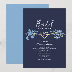 Floral Dusty Blue Navy Invitation à la douche nupt