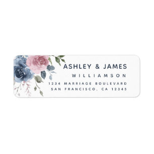 Floral Dusty Blue Pink Rose Script Rücksendeadress