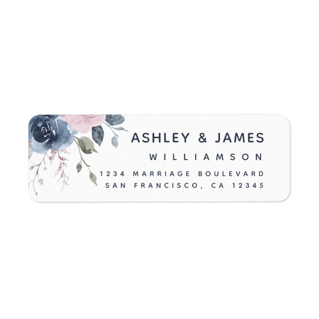 Floral Dusty Blue Pink Rose Script Rücksendeadress (Vorne)