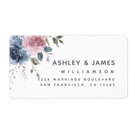 Floral Dusty Blue Pink Rose Script Rücksendeadress