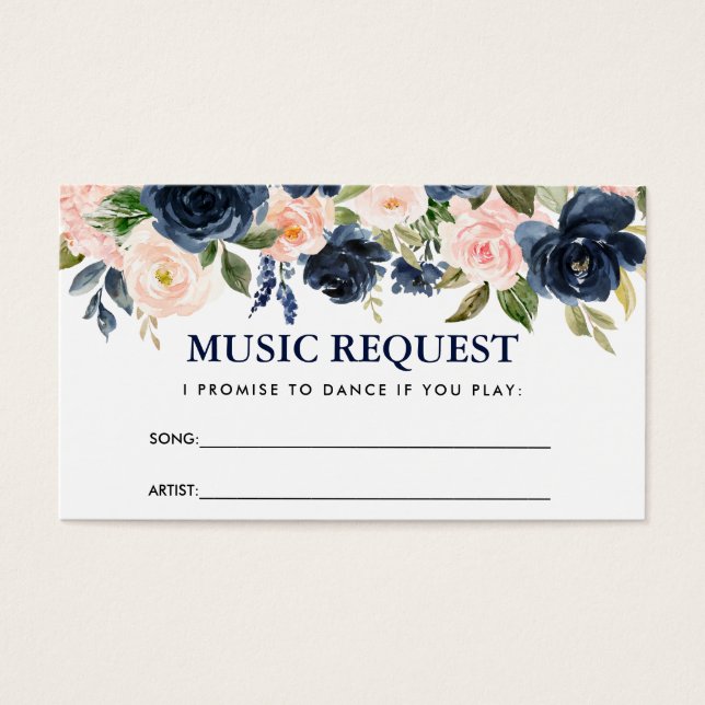 Floral Dusty Blue Pink Wedding Music Song Request (Vorderseite)