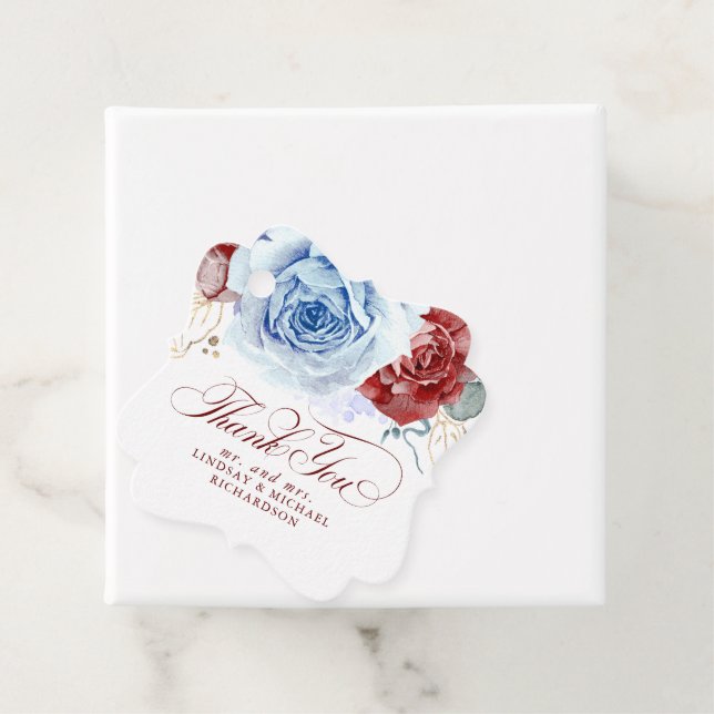 Floral Dusty Blue Red Wedding Thank You Geschenkanhänger (Beispiel)