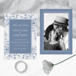 Floral Dusty Blue Save the Date Foto Hochzeit Einladung