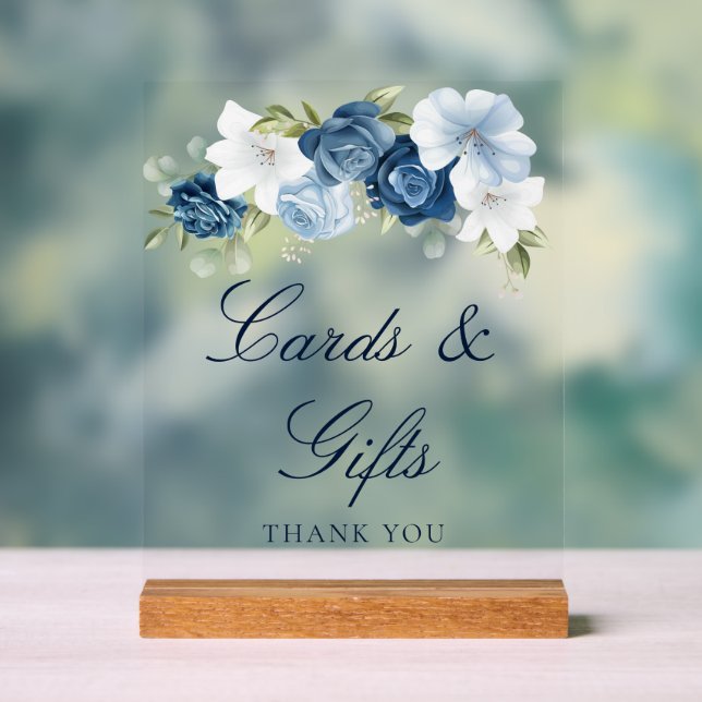 Floral Dusty Blue Script Cards und Geschenke Acrylschild (Neutral)