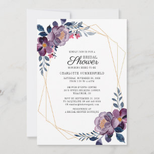 Floral Dusty Blue Script Geometric Brautparty Einladung