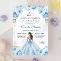 Floral Dusty Blue & Silver Princess Quinceañera