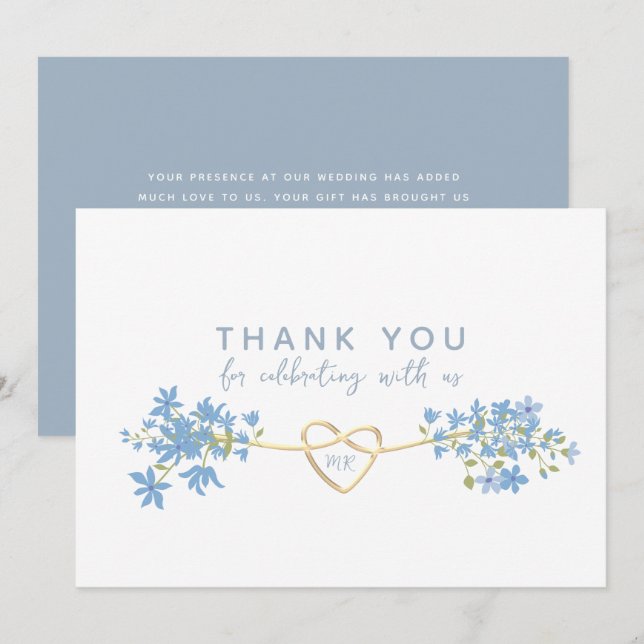Floral Dusty Blue Wedding Danke Card (Vorne/Hinten)