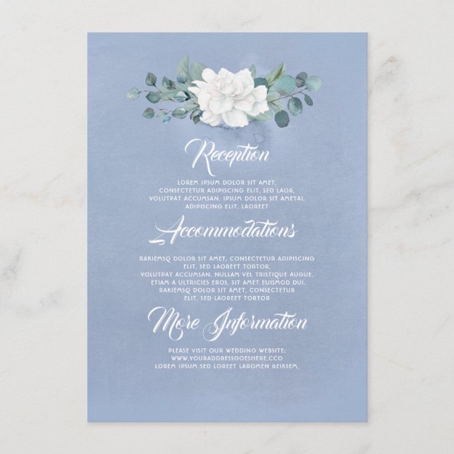 Floral Dusty Blue Wedding Information Guest Begleitkarte (Vorderseite)