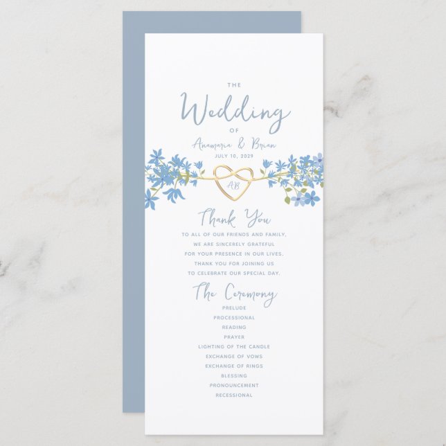 Floral Dusty Blue Wedding Programme (Devant / Derrière)