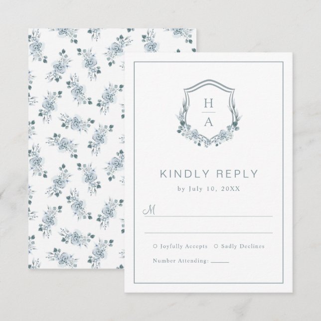 Floral Dusty Blue Wedding RSVP Karte (Vorne/Hinten)