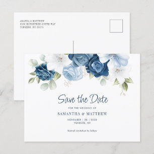 Floral Dusty Blue Wedding Save the Date Postkarte