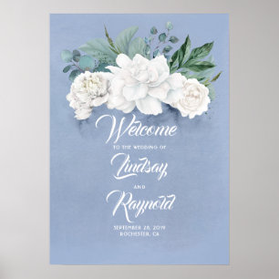 Floral Dusty Blue Wedding Willkommen Poster
