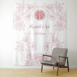 Floral Dusty Pink chinesische Hochzeitskulisse Wandteppich