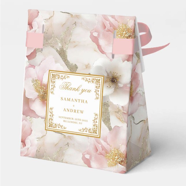 Floral Dusty Pink Ivory Gold Gastgeschenk Hochzeit Geschenkschachtel (Floral Dusty Pink Ivory Gold Wedding Favor Box)