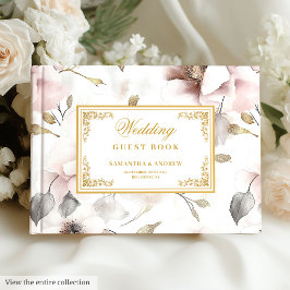Floral Dusty Pink Ivory Gold Wedding Gästebuch