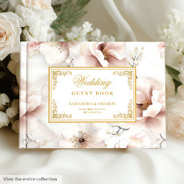 Floral Dusty Pink Ivory Gold Wedding Gästebuch
