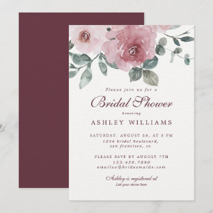 Floral Dusty Pink Rose Burgundy Brautparty Einladung
